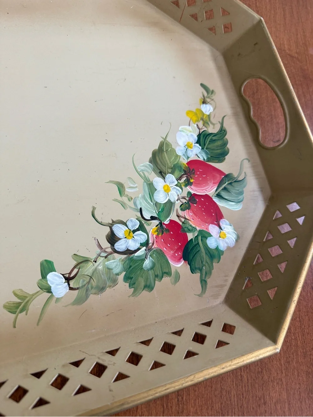 Vintage Nashco Tolware Metal Hand Painted Serving Tray with Strawberry Motif